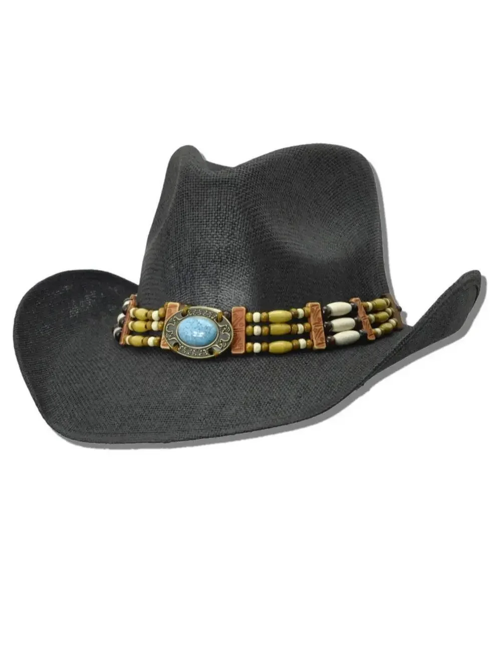 WESTERN TURQUOISE ACCENT WOOD BAND TRIM COWBOY HAT